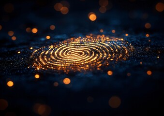 Obraz premium Golden Spiral Glitter on Dark Blue Background Abstract Sparkle Texture