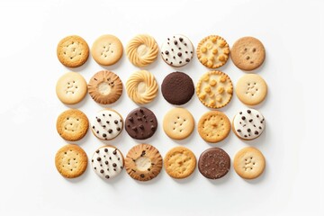Obraz premium Assorted Cookies , Isolated white background, flat lay