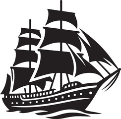 Silhouette vector of a sailing ship, ideal for nautical, maritime, and adventure-themed design projects. EPS format, high-quality and scalable graphic illustration.