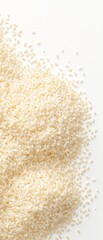 Abundance of uncooked basmati rice on a white backdrop, cooking ingredient, heap