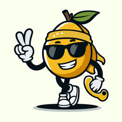 a cheerfull lemon cartoon character walking 