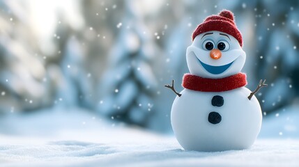 Obraz premium Three cheerful snowmen display their comical personalities in a snowy wonderland. Their vibrant hats and joyful expressions add to the festive atmosphere of the winter scene, showcasing playfulness.