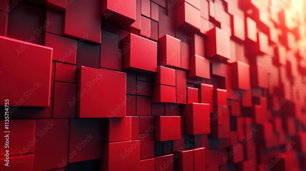 Wall mural abstract vertical animation red geometric background with rotating cubes seamless looped video 3d re
