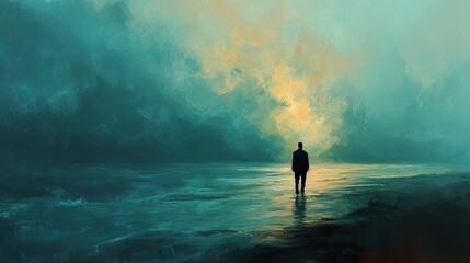 Obraz premium Solitude by the Sea: A Moment of Tranquil Reflection