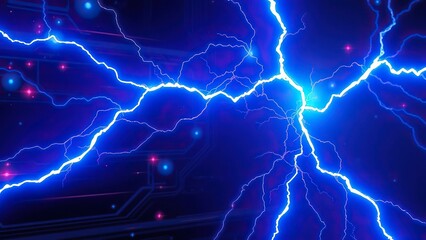 Fototapeta premium Futuristic technology concept with futuristic blue lightning bolts, electricity, glow, innovation