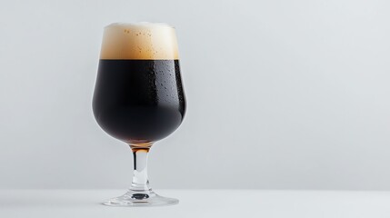 A frothy glass of freshly brewed craft beer on a solid white background, single object