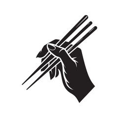 a hand holding chopsticks silhouette vector illustration