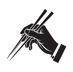 a hand holding chopsticks silhouette vector illustration