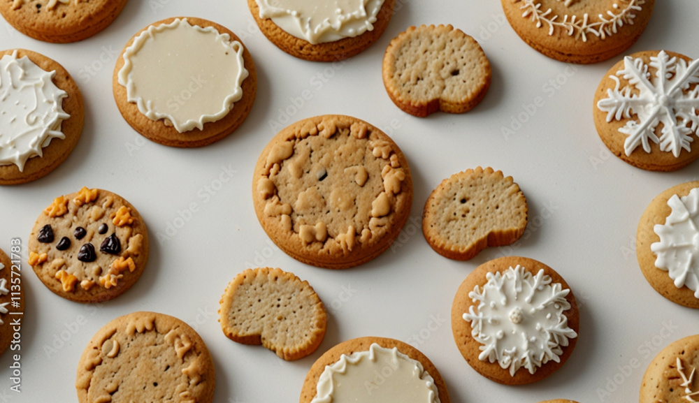 Fototapete White background with cookies decorated around the edges Generative AI