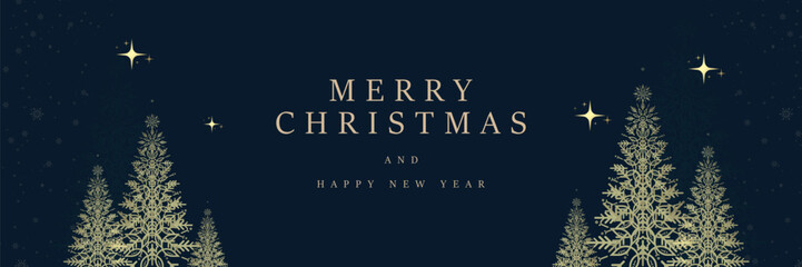 A Merry Christmas and Happy New Year is written in a clear, festive font at the top. Sparkling golden stars add a magical and celestial feel, enhancing the holiday charm of the image.