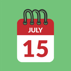 July 15 Calendar icon vector illustration.
