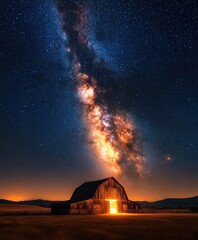 Obraz premium Barn Under Milky Way at Night