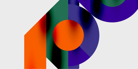 Fototapeta premium Modern abstract background featuring circles, lines, and triangles in a dynamic geometric composition. Perfect for stylish, tech, or creative-themed designs