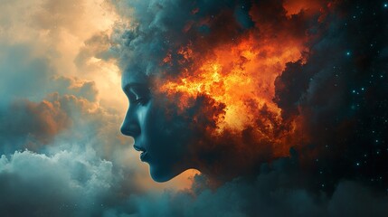 Fiery Soul: A Surreal Portrait of Inner Cosmos
