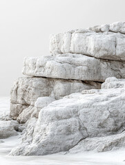Unique white rock formations at the shore under a cloudy sky