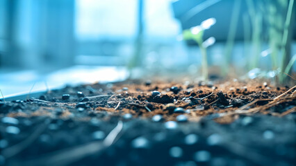 Fototapeta premium Close Up Macro Shot of Rich Compost Soil Particles in Community Garden Highlighting Sustainability and Soil Health