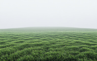 Obraz premium Misty grassy landscape with gentle hills and low visibility early in the morning