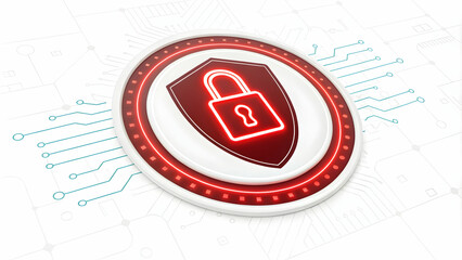 Fototapeta premium Glowing Digital Lock Symbolizing Cybersecurity on Plain White Background for Stock Photo Concept