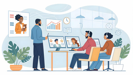 Portrait of Team Members Utilizing AI Assistants for Project Management in Creative Workspace with Copy Space