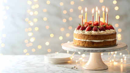 Delightful Abstract Cake with Floating Balloons in Soft Lighting - Joyful Celebration Concept with Copy Space