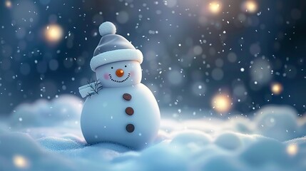 Fototapeta premium Smiling Snowman in Snowy Winter Wonderland