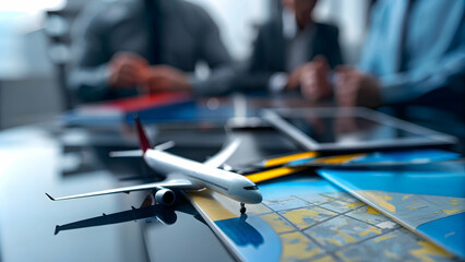 Travel Consultant Negotiating Packages Rates Clients Desk Plain Background Marginal Cost Travel Ample Copy Space