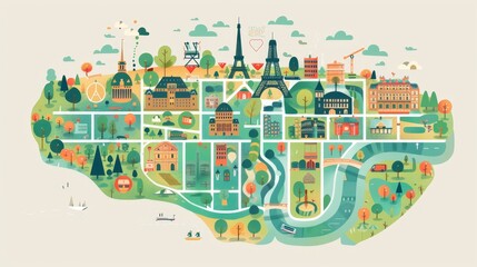 Eco-Friendly Urban Landscape with Green Buildings and Nature