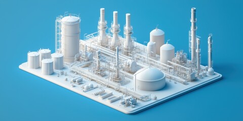 Modern Isometric View of Petroleum Plant and Processing Equipment