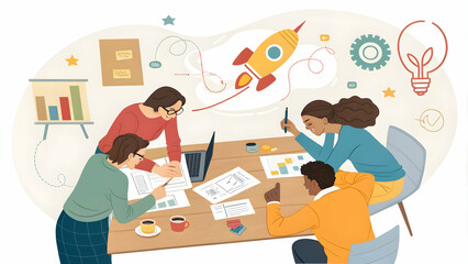 Dynamic Marketing Team Brainstorming Innovative Strategies for Revenue Growth in Conference Room