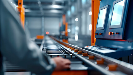 Engineer collaborating with AI for predictive maintenance concept as An engineer collaborates with an AI system for predictive maintenance preventing equipment failures in an automated plant. in  Phot