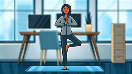 Businesswoman Yoga Office Balance Professional Well-Being Stock Photo Concept