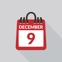 December 9 Calendar icon vector illustration.