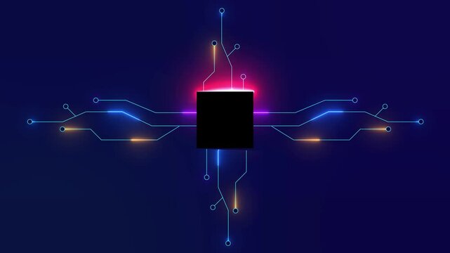 High tech glowing futuristic circuit board animation on Black Background