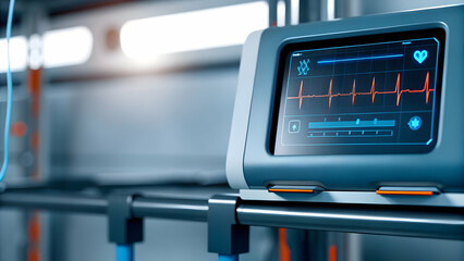 Obraz premium Plain blue background with AI powered health monitor concept as AI powered health monitor against a plain blue background representing AI in healthcare innovation with ample copy space in Photo Stock