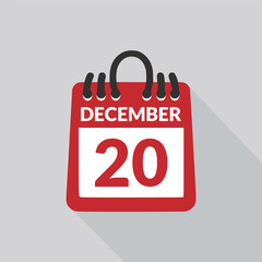 December 20 Calendar icon vector illustration.