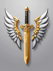 illustration of golden wings and golden sword, royal sword