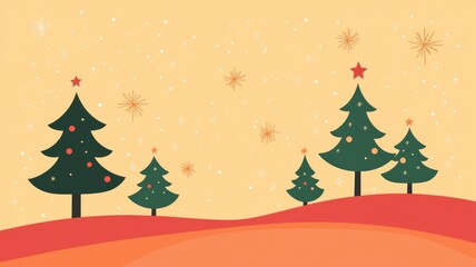 Obraz premium Christmas Eve's Festive Landscape with Decorated Pine Trees.