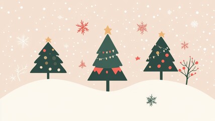 Fototapeta premium Cozy Winter Landscape with Decorated Christmas Trees.