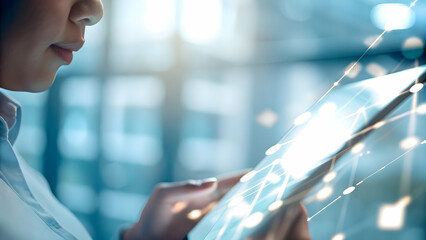 Close-Up Portrait of Logistics Coordinator Managing Shipments on Tablet Reflecting Digital Tracking and Cost Efficiency