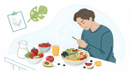 Mindful Eating Individual Enjoying Healthy Meal with Copy Space for Branding and Text - Nutrition and Self Care Concept