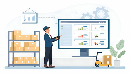 Businessperson monitoring automated inventory system on digital dashboard concept as Businessperson monitors an automated inventory system on a digital dashboard emphasizing data driven industrial aut