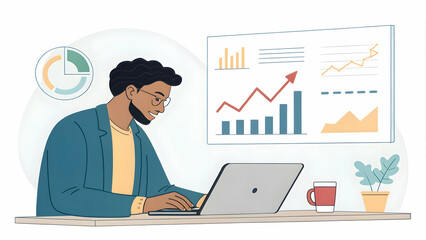 Entrepreneur Analyzing Market Trends for Strategic Business Expansion in Minimalist Setting - Stock Photo Concept