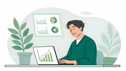 Eco-Friendly Laptop in Use by Financial Advisor Presenting Sustainable Investment Portfolio Concept