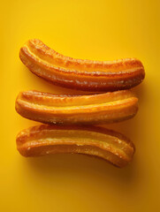Churros on a bold minimalistic background top view