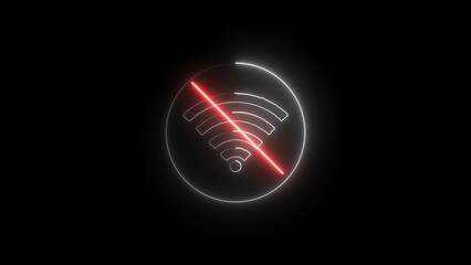 poster no wifi signal, connection, text red neon glow, on the background of a brick wall,  No wifi. Vector stock illustration.