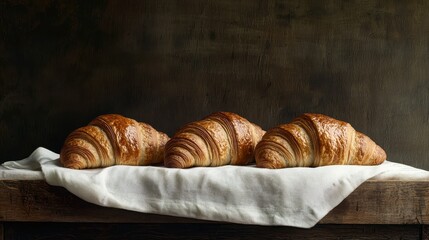 Freshly Baked Croissants on Linen Cloth