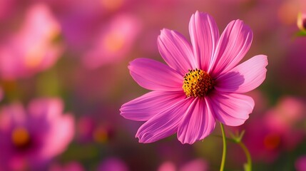 Obraz premium A single pink flower with a yellow center