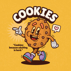 Cookies Trendy Retro Cartoon Vector Hand Drawn