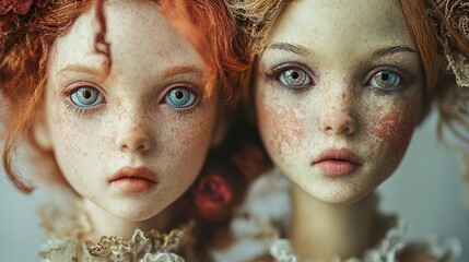 Obraz premium Twin Dolls: A Close-Up Portrait of Freckled Girls