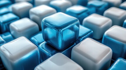 white and blue cubes 3d rende